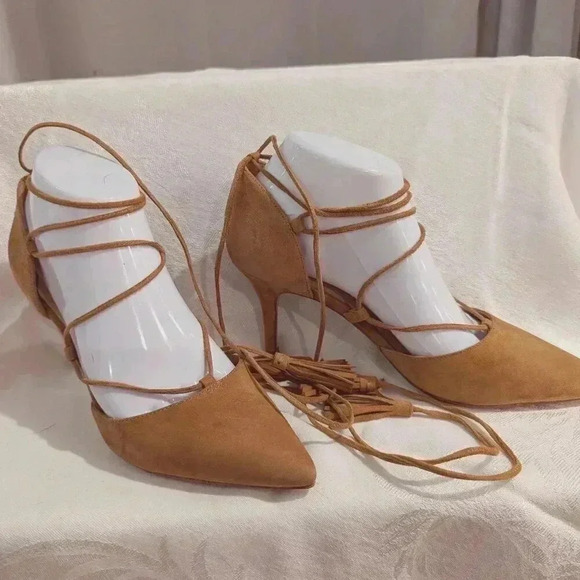 Marc Fisher Lace Up Pumps, Suede Leather Upper, Camel color, Size 7 - Picture 1 of 4